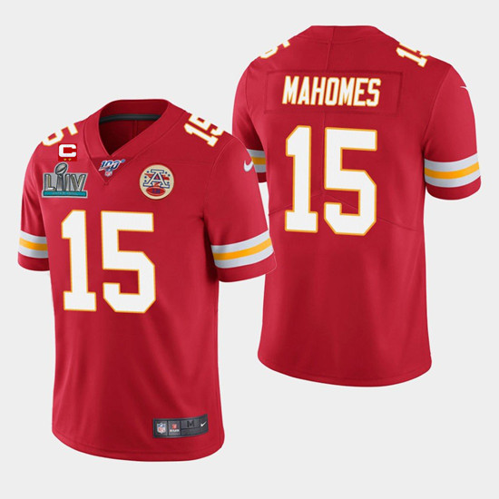 Men's Chiefs #15 Patrick Mahomes Super Bowl LIV Red C Patch 100th Vapor Untouchable Limited Stitched NFL Jersey